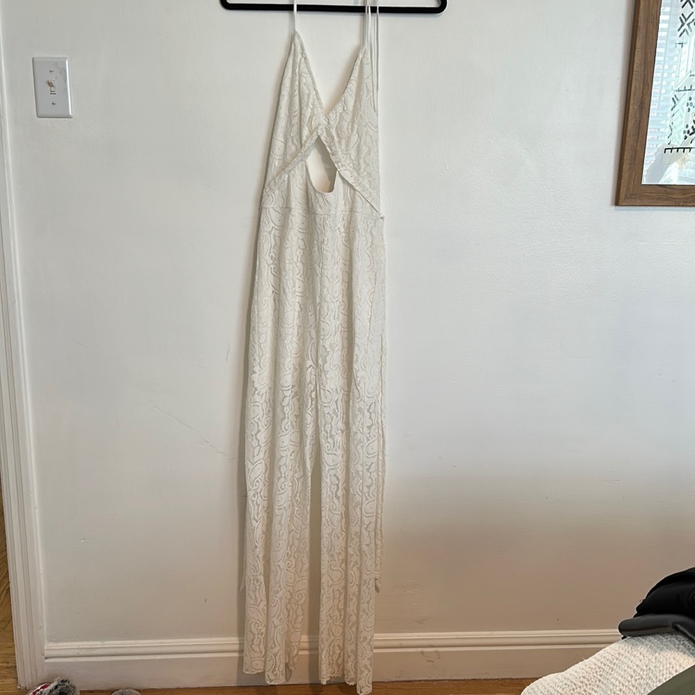 Lace halter top jumpsuit